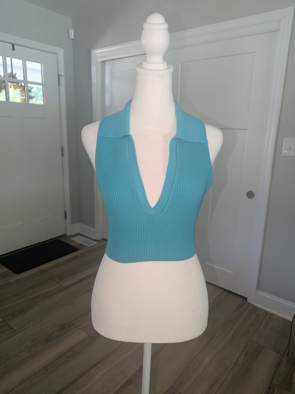 Babaton Teal Crop Polo Tank